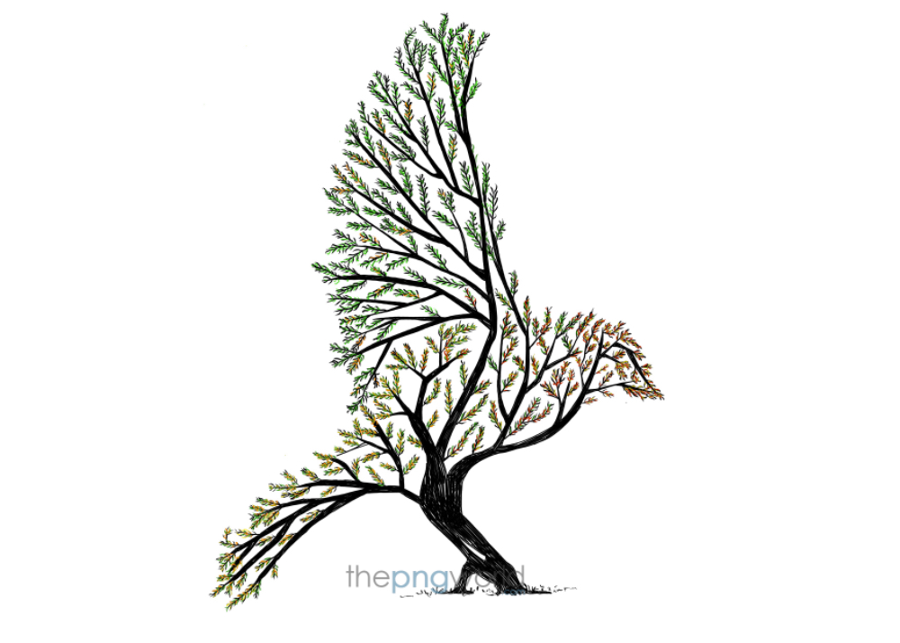 Nature with Bird Bird,nature,tree,greenery,leaves,black,green,yellow,red,environmentalist,shrub,tree line,forestscape,cutout,floral,fauna,ecology,eco,planet,safe,geography,climate,sustainable,art design,decoration
